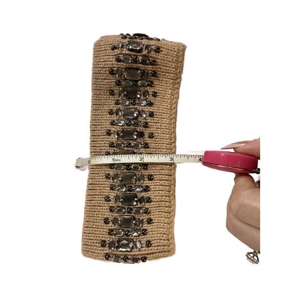 Express Rhinestone Knit Headband Embellished Ear Warmers Mauve Pink/Tan One Size - Picture 7 of 7